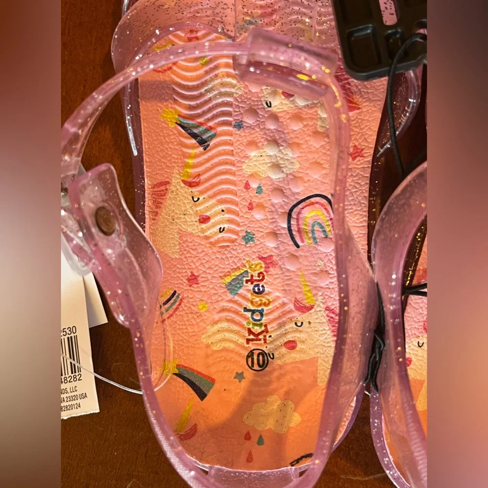 Toddler jelly pink sandals w/glitter sparkles. Unicorn pattern on insole. Sz 10